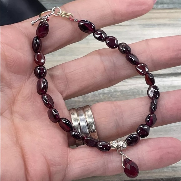 ⭐️Natural Purple Garnet Beaded Bracelet Sterling - Picture 4 of 7